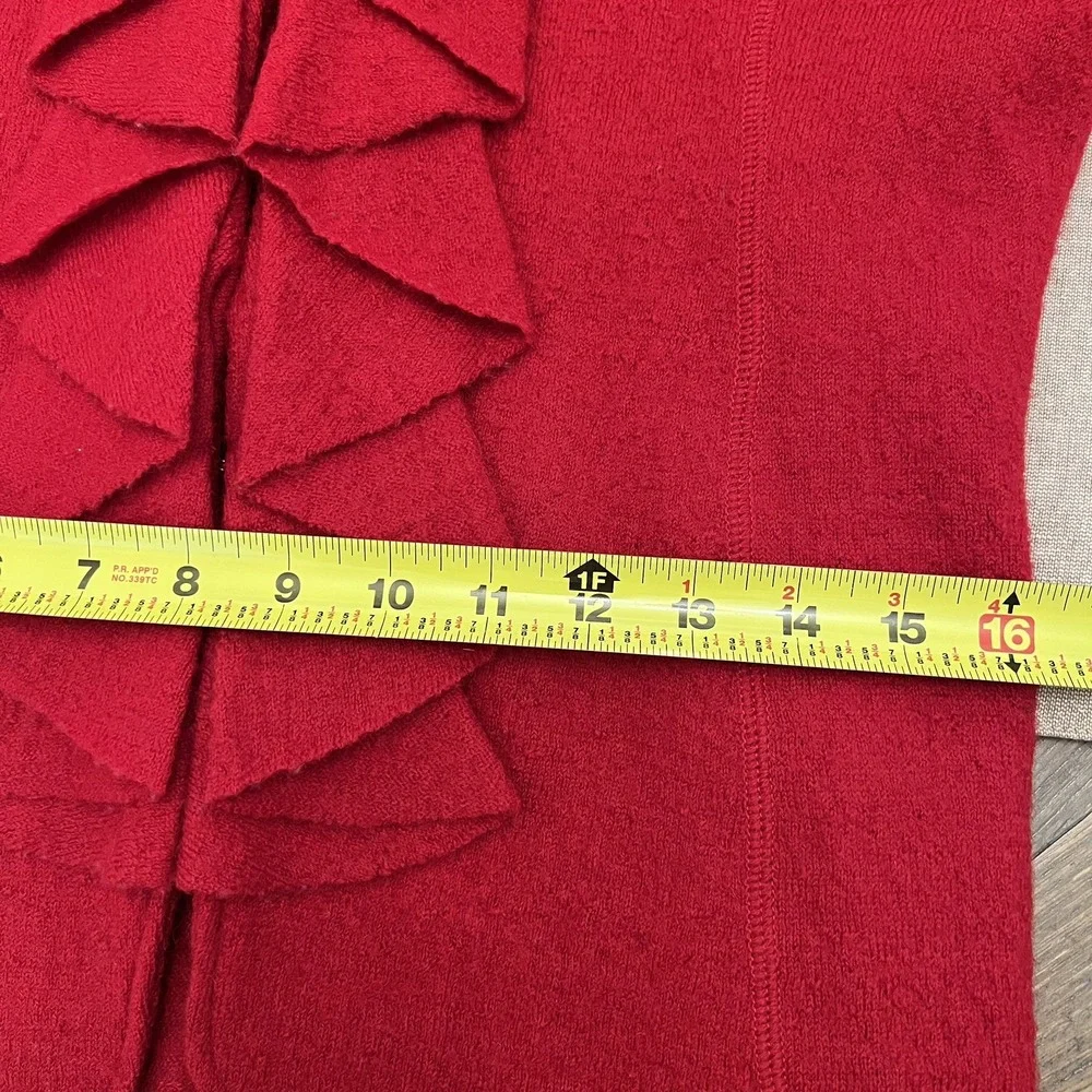Charter Club 100% Wool Ruffle V-Neck Red Cardigan Sweater Career Holiday Medium - Picture 6 of 9